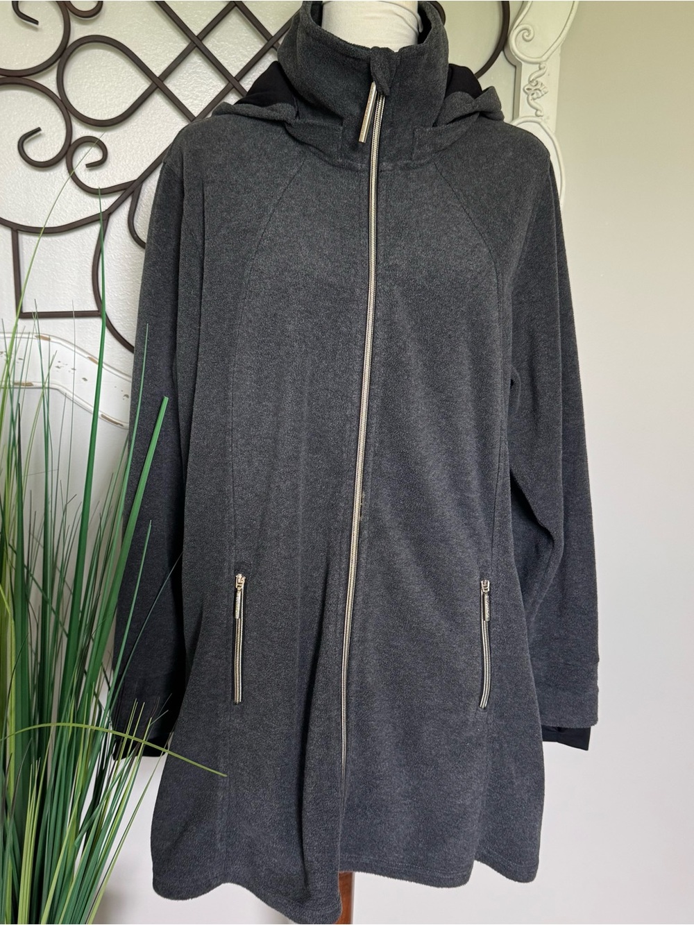 CALVIN KLEIN Size 1X Gray Fleece Jacket Coat with Removable Hood